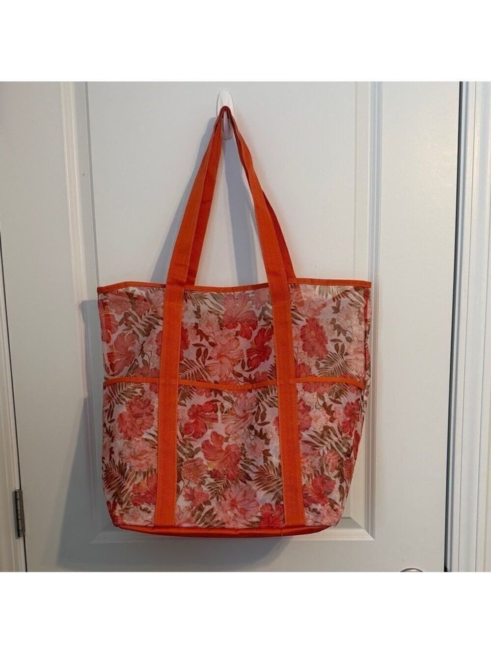 Floral Tote Bag with Orange Straps